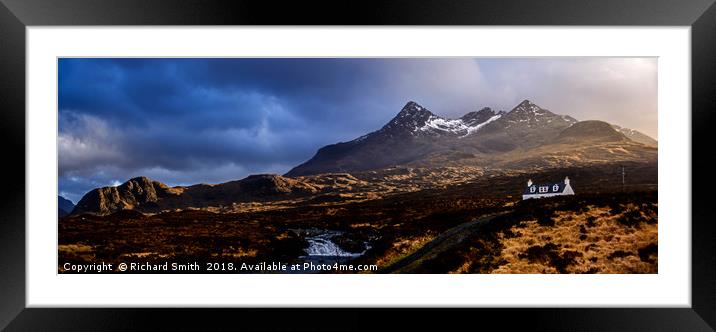 Lone Cuillin cottage and the Black Cuillin Hills  Framed Mounted Print by Richard Smith