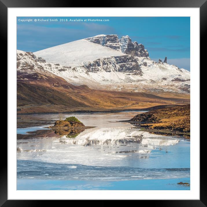 The Storr partially reflected in the Storr Lochs Framed Mounted Print by Richard Smith