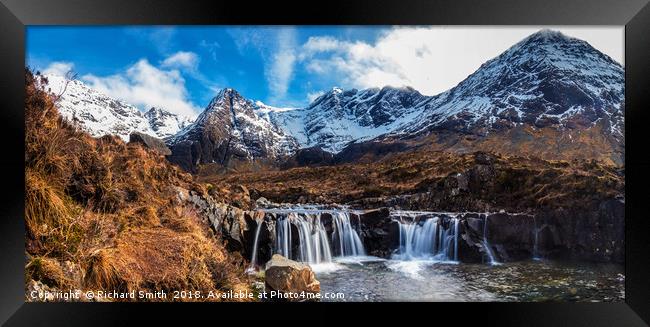 Looking over a waterfall up Coire na Creiche Framed Print by Richard Smith