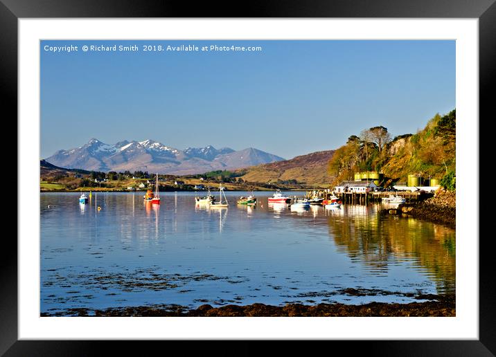 Portree sea loch with yachts and the Cuillin hills Framed Mounted Print by Richard Smith