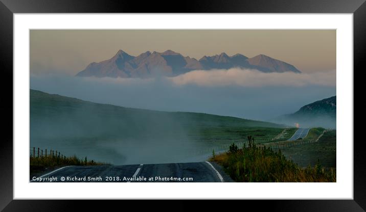 Dawn sunlight on the Cuillin Hills tops Framed Mounted Print by Richard Smith