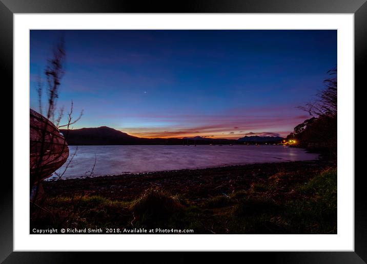 Loch Portree sunrise viewed from the grassy shore  Framed Mounted Print by Richard Smith