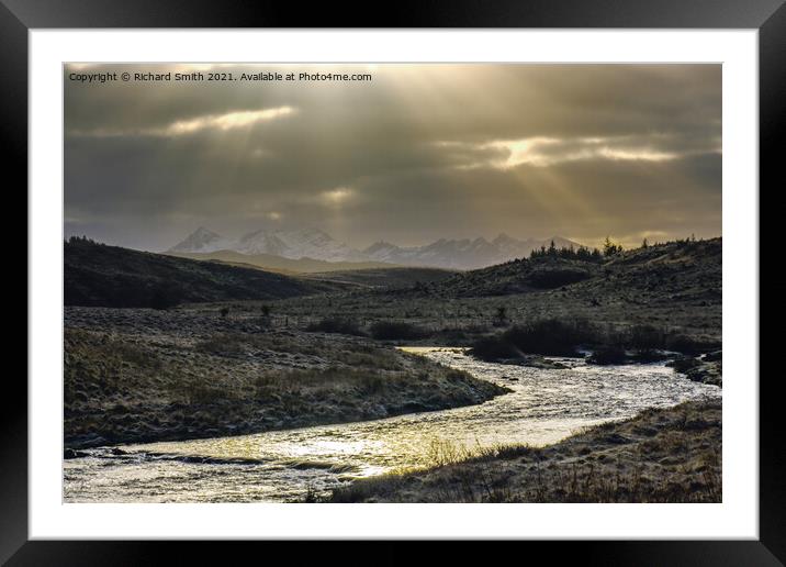 Crepuscular rays over the Cuillin Framed Mounted Print by Richard Smith