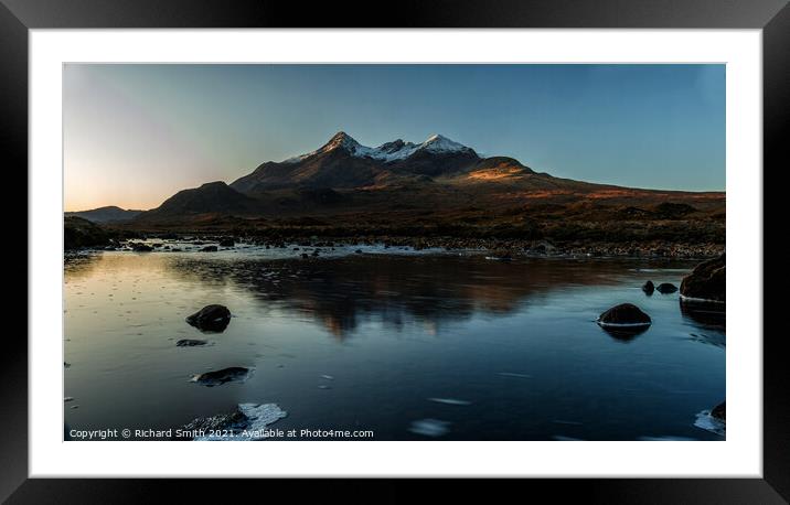 First winter sunlight upon the Black Cuillin mountains of Skye. Framed Mounted Print by Richard Smith
