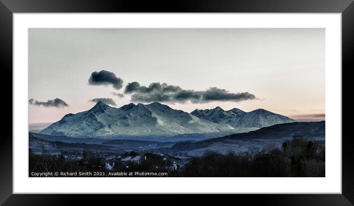 Interesting light and shadow upon the Black Cuillin Mountain Range. Framed Mounted Print by Richard Smith