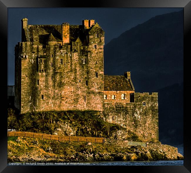 A zoom crop of Eilean Donan Castle from the west.  Framed Print by Richard Smith