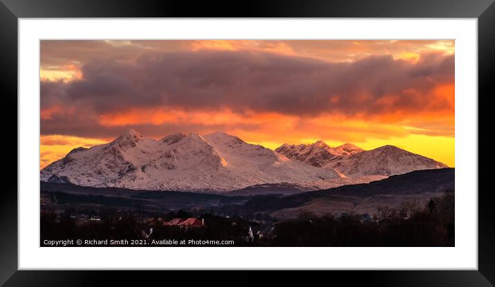 Early February sunset over The Cuillin Hills. Framed Mounted Print by Richard Smith