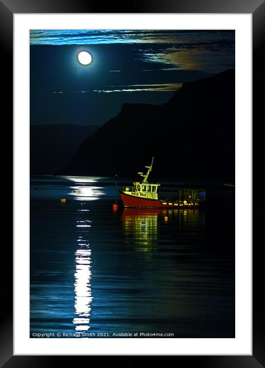 A rising Snow Moon reflected in Loch Portree. Framed Mounted Print by Richard Smith