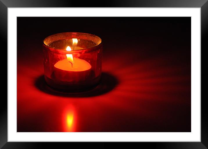 Candle Red Light on a white table Framed Mounted Print by Ahmed Shaker