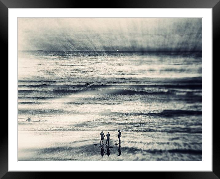 3 Surfers Framed Mounted Print by Vicky Mitchell