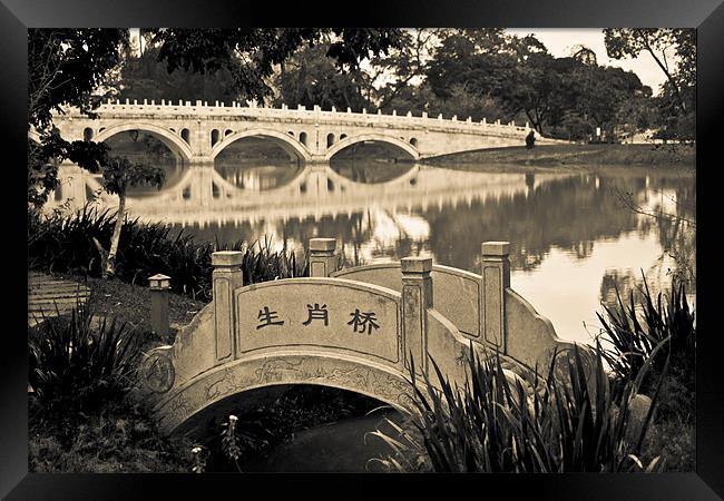 Two Bridges on the river Framed Print by Giles Pichel-Juan