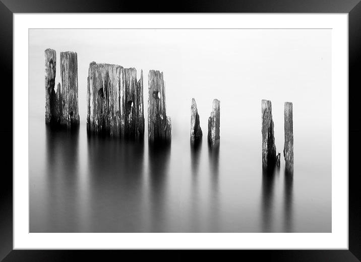 Harbour posts Framed Mounted Print by Michael Thompson