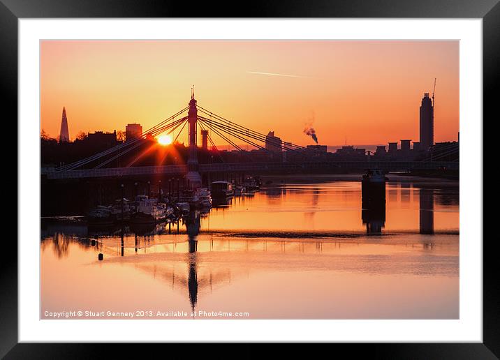 Sun rising over the Albert Bridge Framed Mounted Print by Stuart Gennery