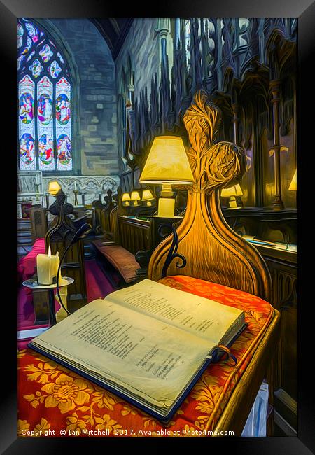 Choir Lamp And Bible Framed Print by Ian Mitchell