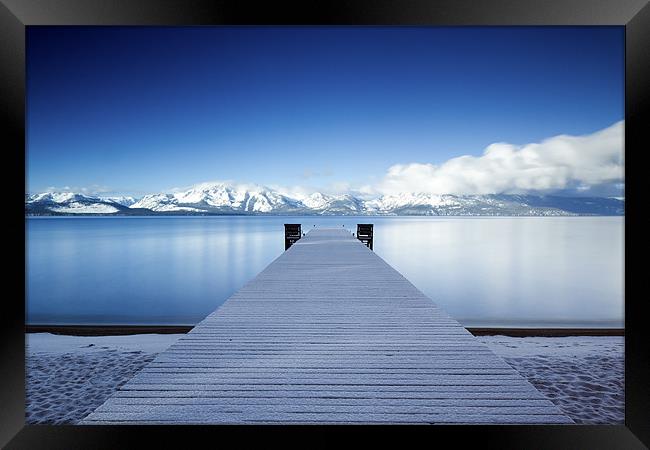 Lake Tahoe Snowy Pier Framed Print by Matthew Train