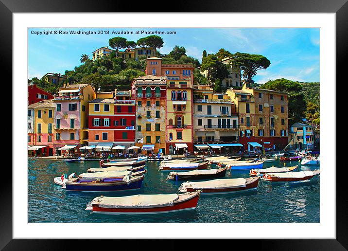 Boats in portofino Harbour Framed Mounted Print by Rob Washington