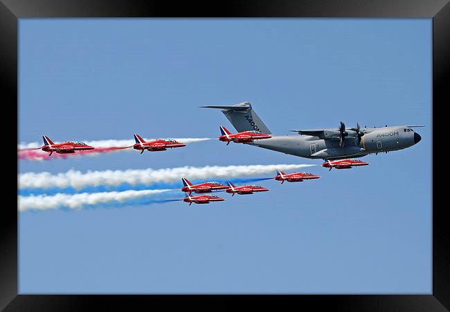 Red Arrows and Airbus A400M Framed Print by Rachel & Martin Pics