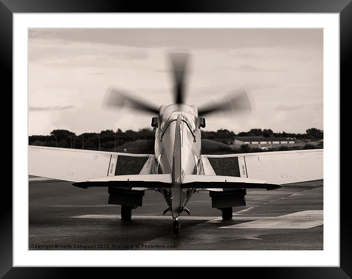 Spitfire Taxies Out - sepia Framed Mounted Print by Keith Campbell