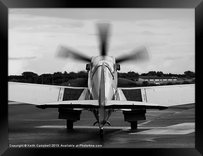 Spitfire Taxies Out - black and white Framed Print by Keith Campbell