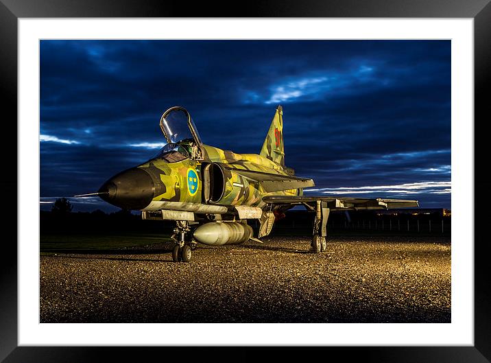 SAAB Viggen - Lit Up Framed Mounted Print by Keith Campbell