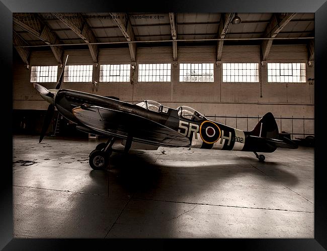  RAF Spitfire in the hanger Framed Print by Keith Campbell
