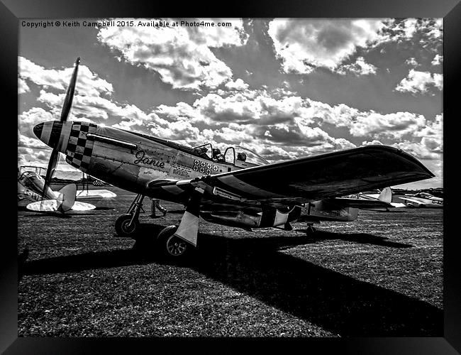 P-51 Mustang G-MSTG - Black and White Framed Print by Keith Campbell
