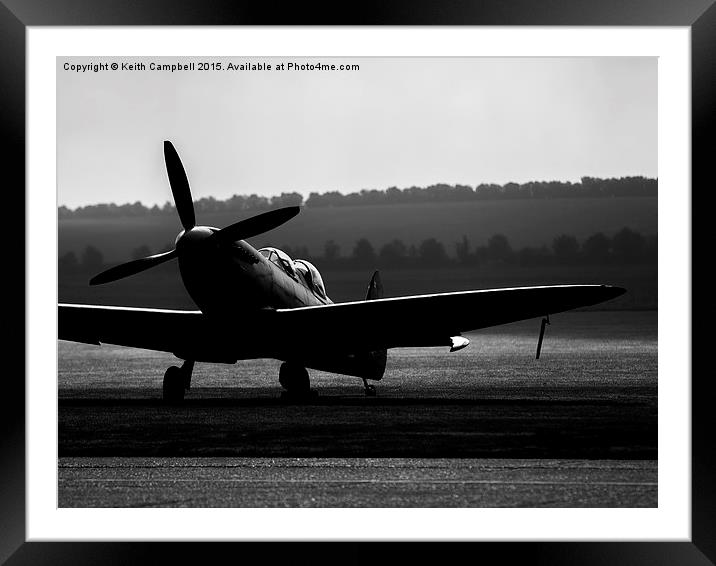  Twin-seat Spitfire - mono version Framed Mounted Print by Keith Campbell