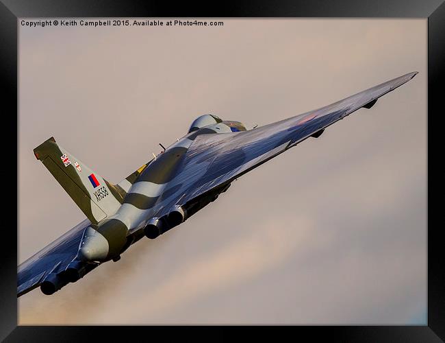  Vulcan XH558 powering skywards. Framed Print by Keith Campbell