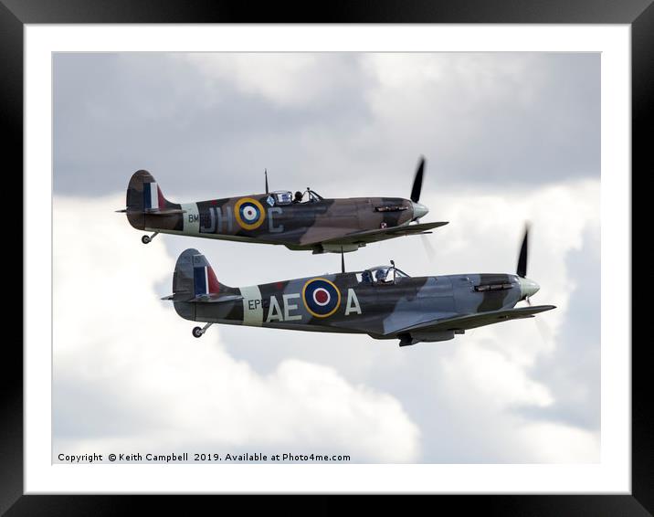 Spitfire Pair Framed Mounted Print by Keith Campbell