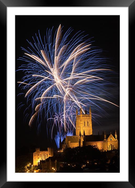 Worcester Cathedral fireworks display Framed Mounted Print by chris dobbs