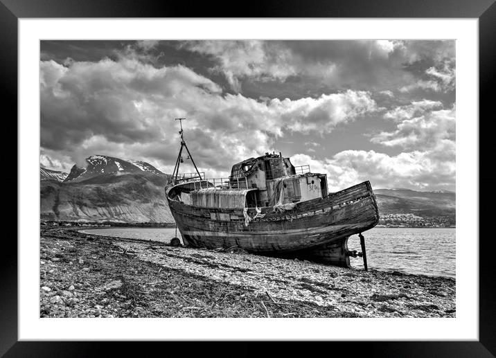 Fishing boat with Ben Nevis in background in Mono Framed Mounted Print by JC studios LRPS ARPS