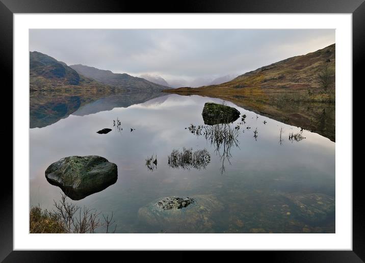 Loch Arklet reflection and snow capped Mountains Framed Mounted Print by JC studios LRPS ARPS