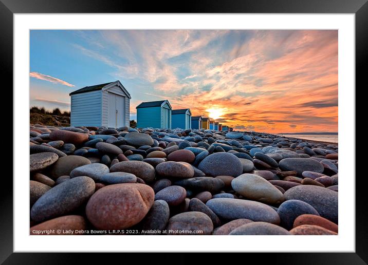 Findhorn Huts at Sunset Framed Mounted Print by Lady Debra Bowers L.R.P.S