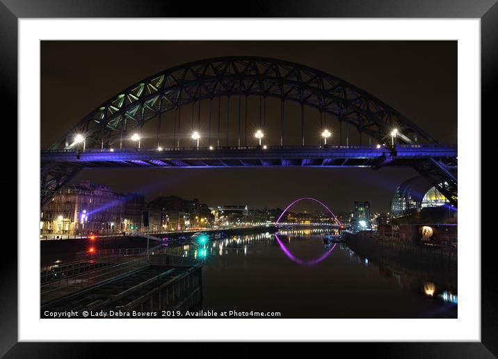Newcastle Bridges at Night  Framed Mounted Print by Lady Debra Bowers L.R.P.S