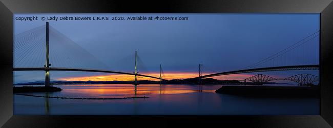 Sunset Bridges at Queensferry Panoramic  Framed Print by Lady Debra Bowers L.R.P.S