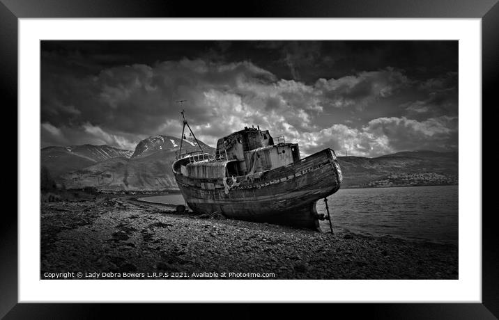 Corpack Wreck Scotland Monochrome  Framed Mounted Print by Lady Debra Bowers L.R.P.S