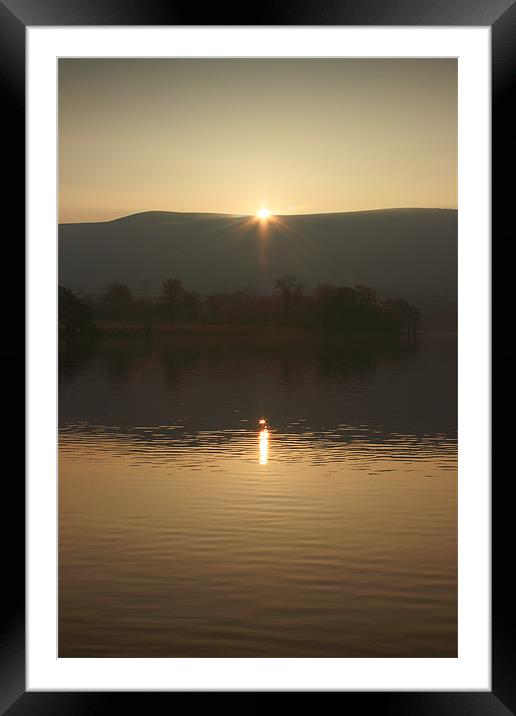 dawn on llangorse lake brecon beacons Framed Mounted Print by simon powell