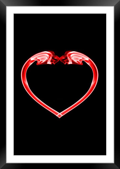 Red heart on black Framed Mounted Print by Steve Purnell