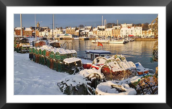 Anstruther Harbour Snow Framed Mounted Print by Bob Legg