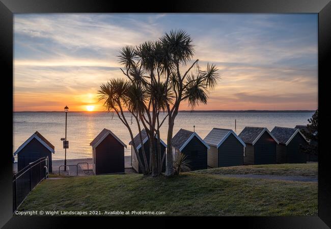 Gurnard Beach Huts Sunset Isle Of Wight Framed Print by Wight Landscapes