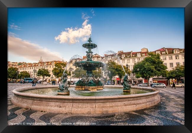 Fountain Rossio Square Lisbon Portugal. Framed Print by Wight Landscapes
