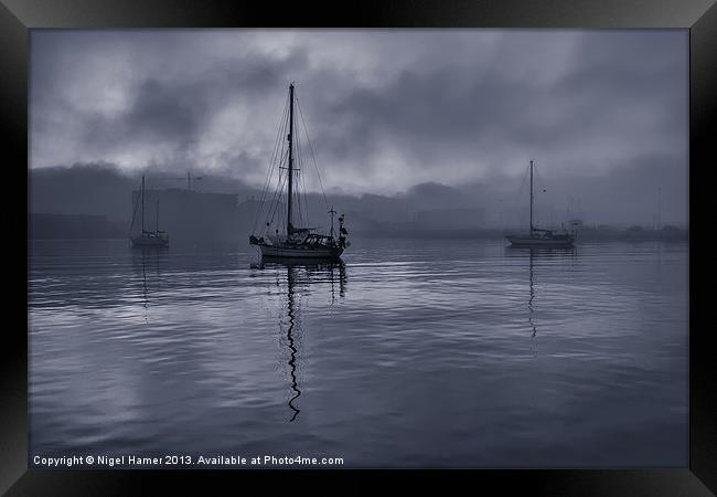 Boats In The Fog Framed Print by Wight Landscapes