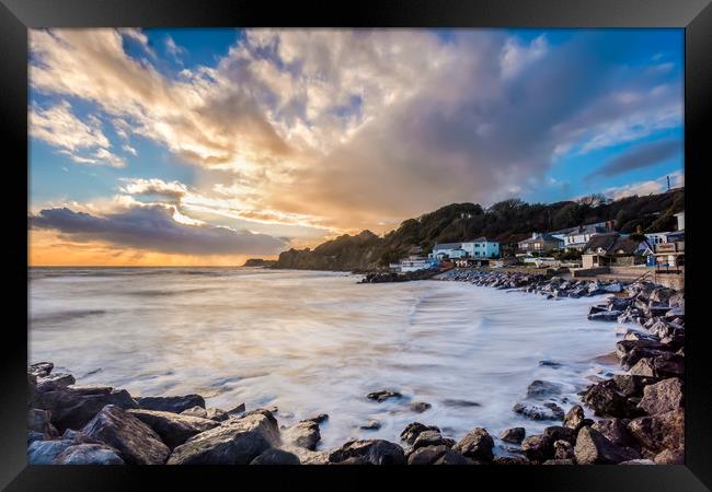 Steephill Cove LE Sunset Framed Print by Wight Landscapes