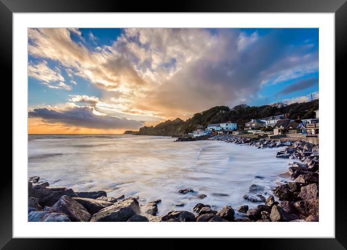 Steephill Cove LE Sunset Framed Mounted Print by Wight Landscapes
