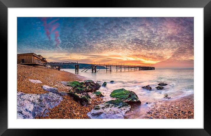 Totland Pier Panorama Sunset Framed Mounted Print by Wight Landscapes
