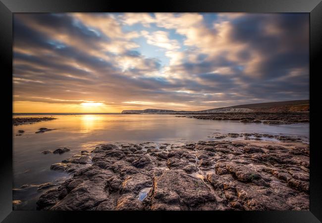 Sunset On Compton Ledges Framed Print by Wight Landscapes