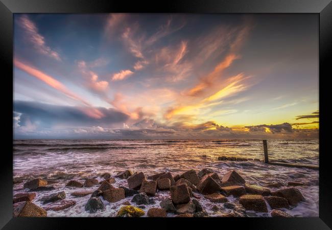 Bonchurch Seawall Sunset Framed Print by Wight Landscapes