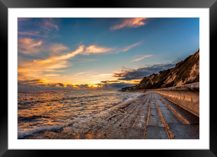 Bonchurch Seawall Sunset Framed Mounted Print by Wight Landscapes