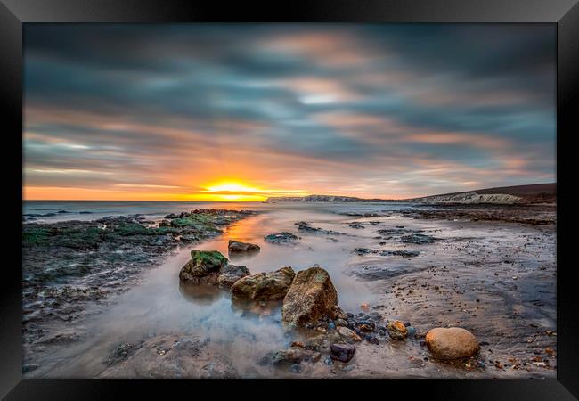 Compton Beach Sunset Framed Print by Wight Landscapes