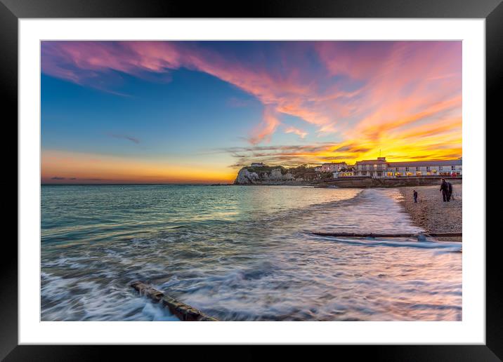 Freshwater Bay Sunset Surf Framed Mounted Print by Wight Landscapes